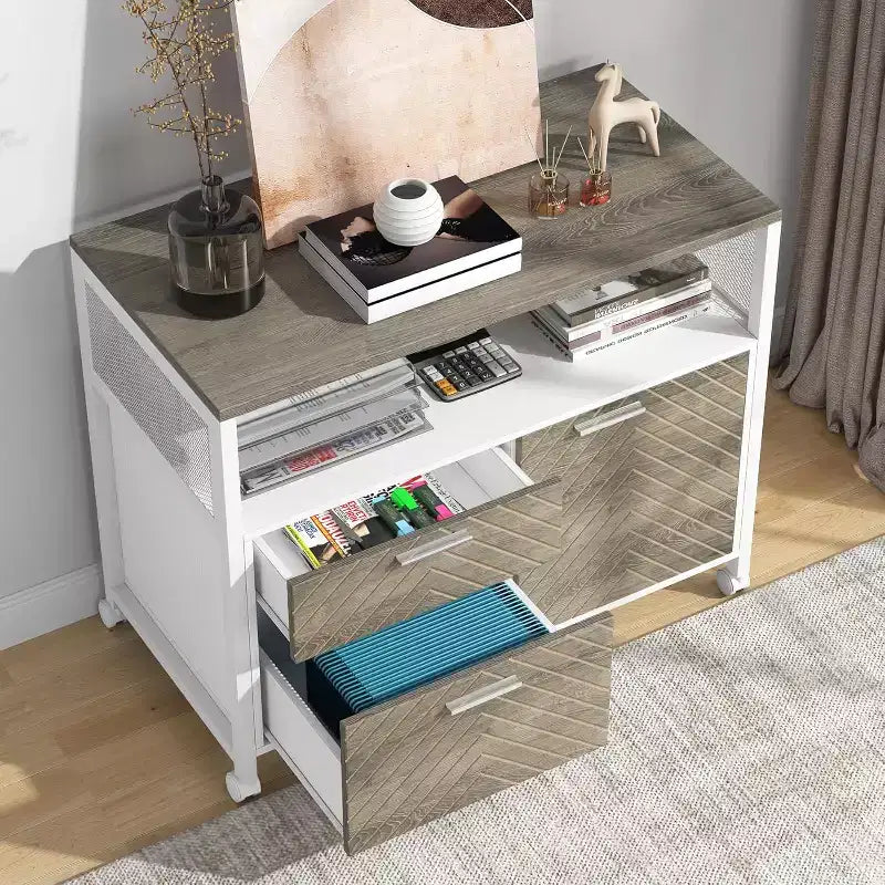 Lantine L Shaped Desk with Drawer,63 Executive Computer Desk and lateral File Cabinet, 2 Piece Home Office Furniture