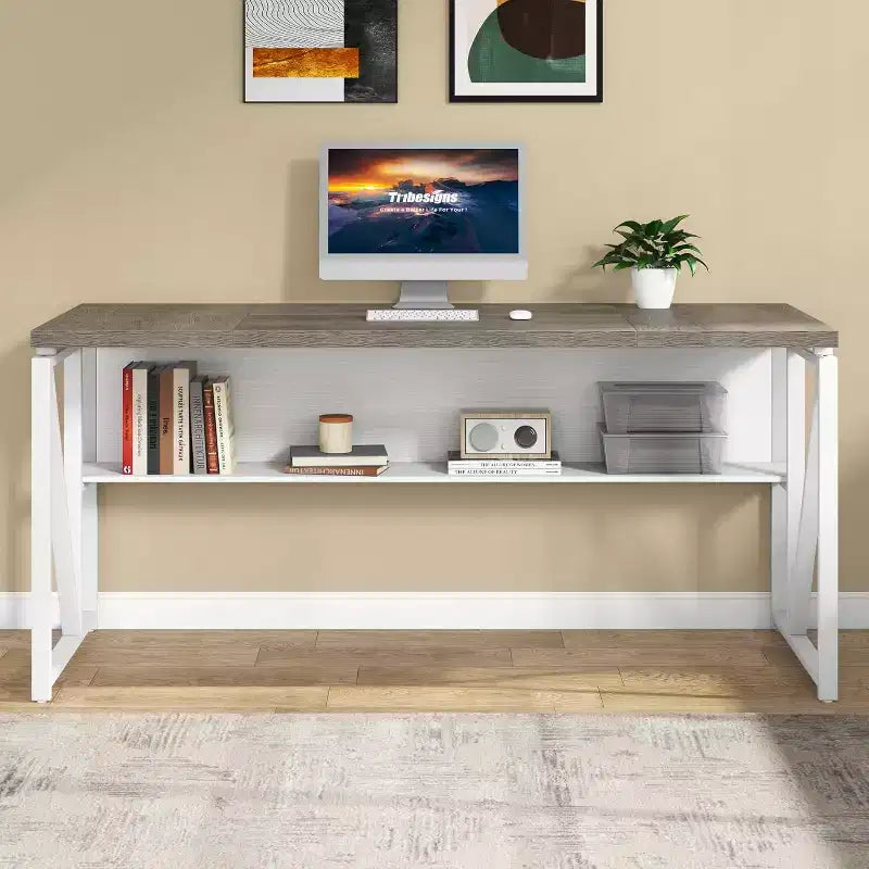 Lantine L Shaped Desk with Drawer,63 Executive Computer Desk and lateral File Cabinet, 2 Piece Home Office Furniture