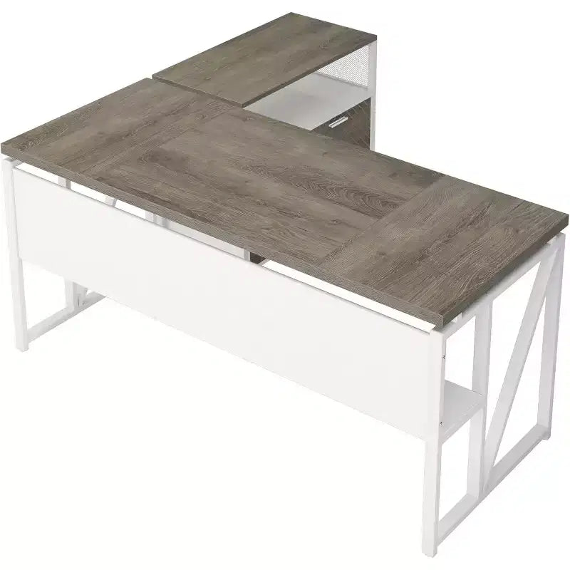 Lantine L Shaped Desk with Drawer,63 Executive Computer Desk and lateral File Cabinet, 2 Piece Home Office Furniture