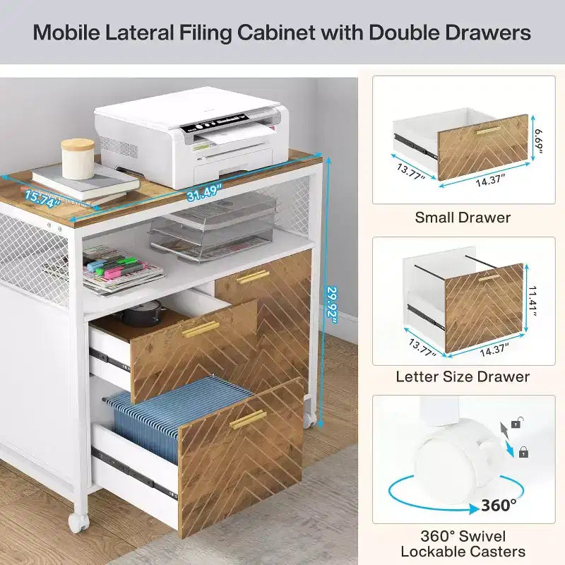 Lantine L Shaped Desk with Drawer,63 Executive Computer Desk and lateral File Cabinet, 2 Piece Home Office Furniture