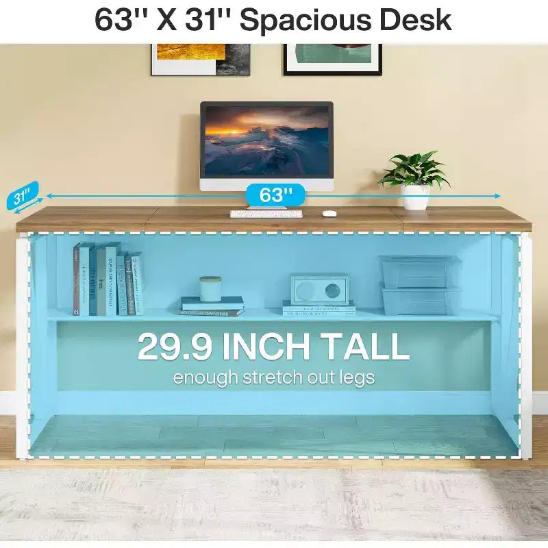Lantine L Shaped Desk with Drawer,63 Executive Computer Desk and lateral File Cabinet, 2 Piece Home Office Furniture