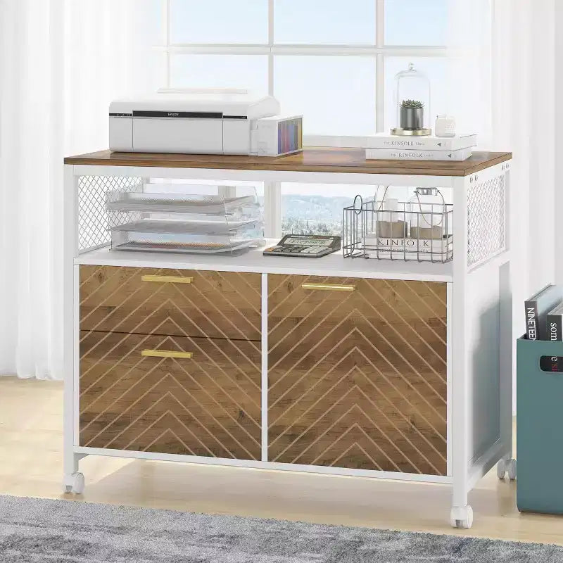 Lantine L Shaped Desk with Drawer,63 Executive Computer Desk and lateral File Cabinet, 2 Piece Home Office Furniture