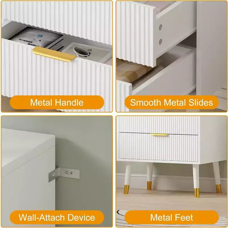 COZONY 3-Drawer Fluted Dresser, Modern Wood Storage Cabinet, Bedroom Chest Organizer with Anti-Tip 2 pcs with 2 boxs shipping