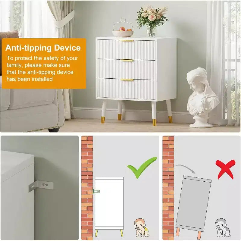 COZONY 3-Drawer Fluted Dresser, Modern Wood Storage Cabinet, Bedroom Chest Organizer with Anti-Tip 2 pcs with 2 boxs shipping