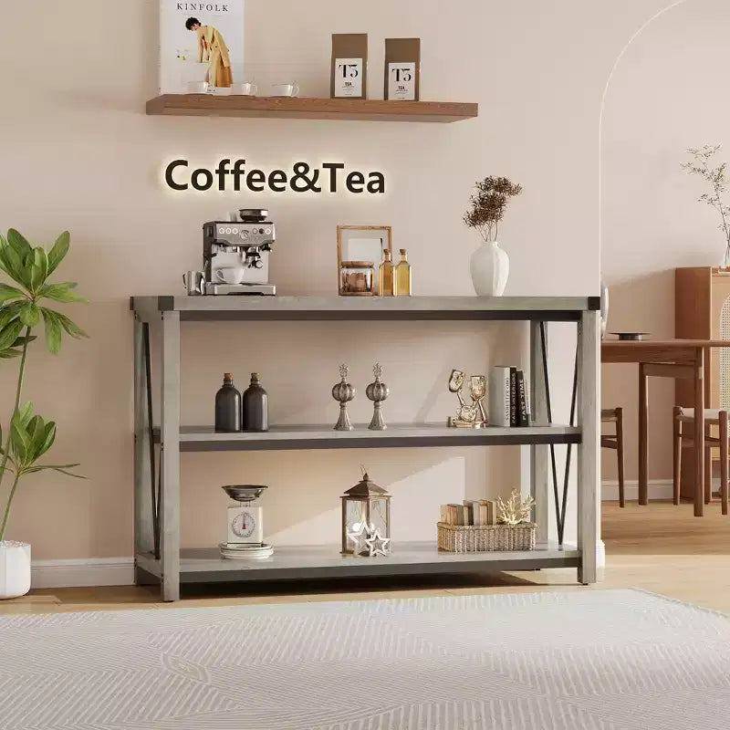 Farmhouse Console Table, 47 in Narrow Long Entryway Table with Storage, 3 Tier Wood Console Table for Living Room, Skinny Sofa Tables Behind Couch