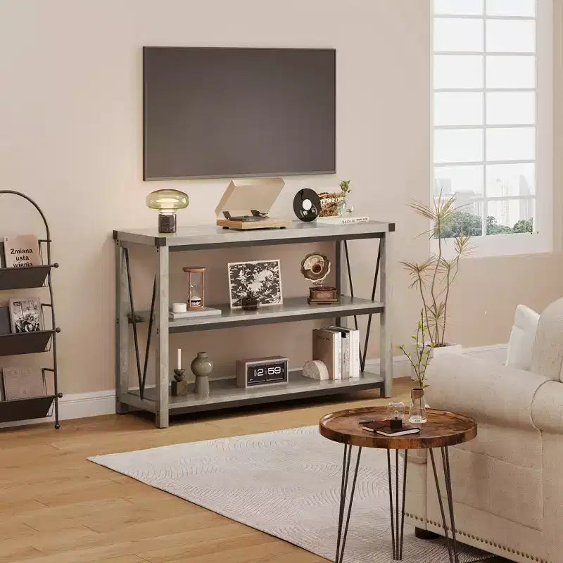 Farmhouse Console Table, 47 in Narrow Long Entryway Table with Storage, 3 Tier Wood Console Table for Living Room, Skinny Sofa Tables Behind Couch