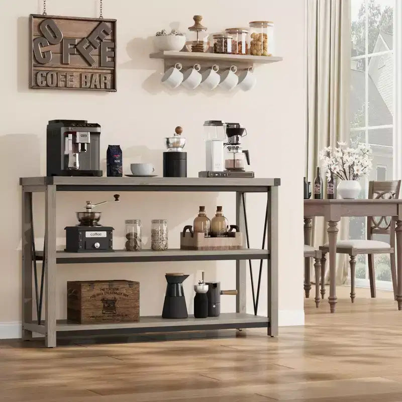 Farmhouse Console Table, 47 in Narrow Long Entryway Table with Storage, 3 Tier Wood Console Table for Living Room, Skinny Sofa Tables Behind Couch