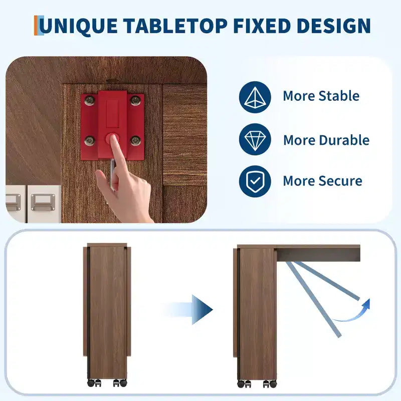 Folding Dining Table, Dining Table with Storage and Shelves, Space Saving 6-Wheel Dining Table, Kitchen Table for Small Spaces