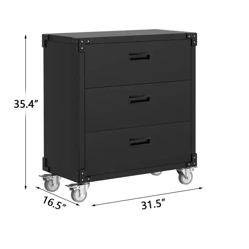 3-Drawer Metal Storage Cabinet with Wheels, 35.4H Workbench Mobile Tool Chests, File Cabinet, Rolling Storage Cabinet for Garage Home Office School