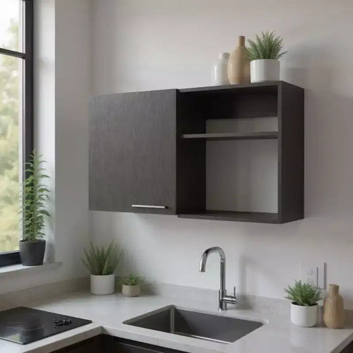 HomeRoots 39 Black Wood Wall Mounted Accent Cabinet With Single Door