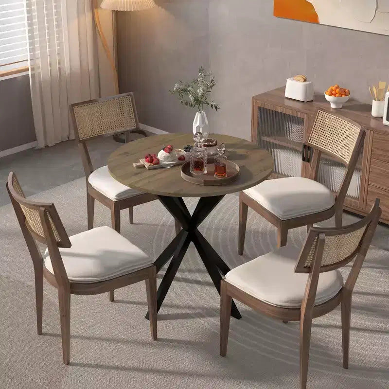 CuisinSmart 31.5Inch Modern Dining Table, Minimalist Style Round Kitchen Table With Metal Crossed Legs For Home Living Room Kitchen Dining Room