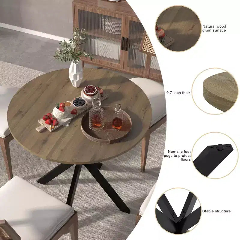 CuisinSmart 31.5Inch Modern Dining Table, Minimalist Style Round Kitchen Table With Metal Crossed Legs For Home Living Room Kitchen Dining Room