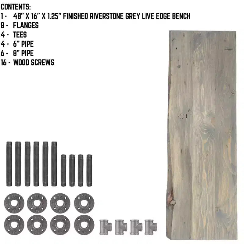 RESTORE Riverstone Grey Solid Live Edge Wood Accent Bench by Pipe Decor