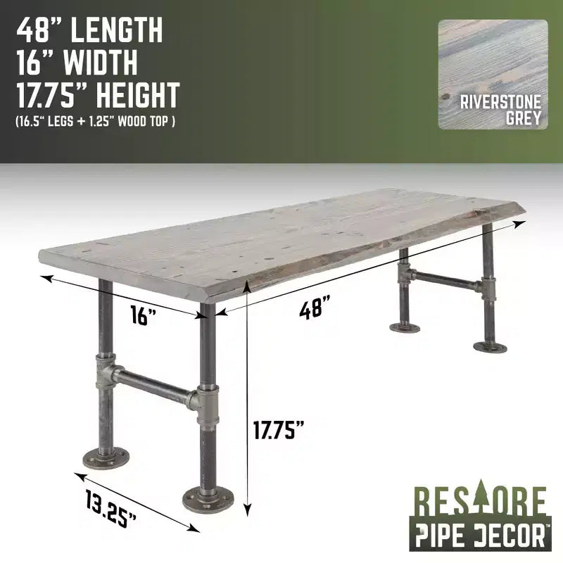 RESTORE Riverstone Grey Solid Live Edge Wood Accent Bench by Pipe Decor