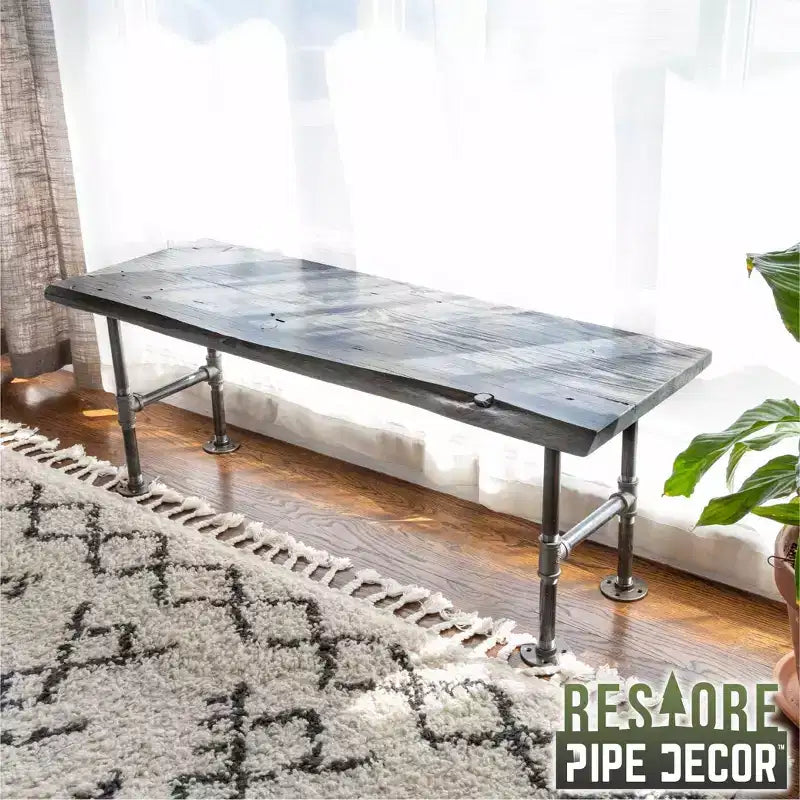 RESTORE Riverstone Grey Solid Live Edge Wood Accent Bench by Pipe Decor