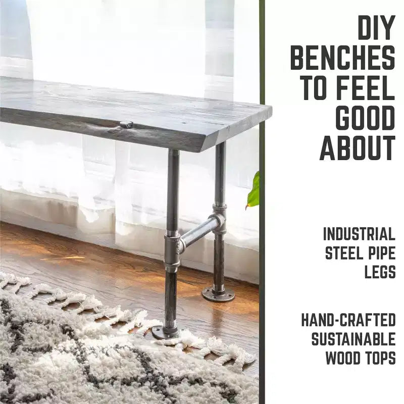RESTORE Riverstone Grey Solid Live Edge Wood Accent Bench by Pipe Decor