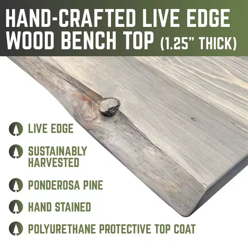 RESTORE Riverstone Grey Solid Live Edge Wood Accent Bench by Pipe Decor