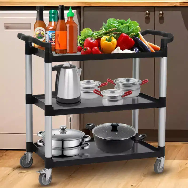 Utility Service Cart with Brake Wheel, 3 Shelf 360LBS Heavy Duty Capacity Rolling Service Cart with 360 Swivel Wheels, Food Cart for Restaurant