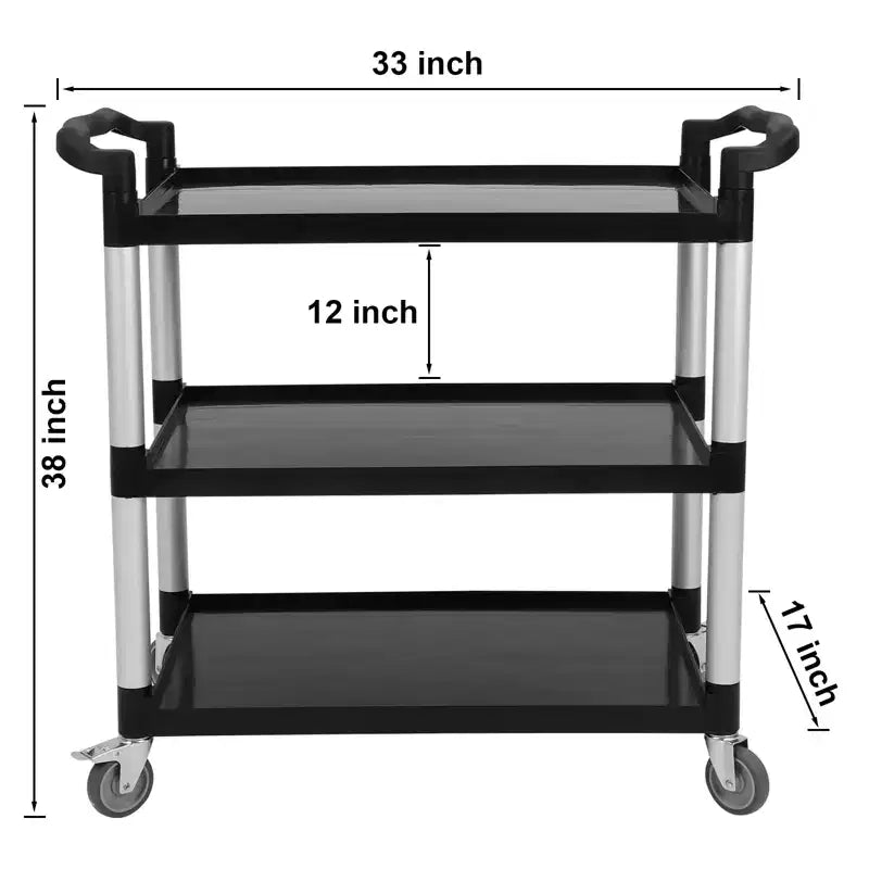 Utility Service Cart with Brake Wheel, 3 Shelf 360LBS Heavy Duty Capacity Rolling Service Cart with 360 Swivel Wheels, Food Cart for Restaurant