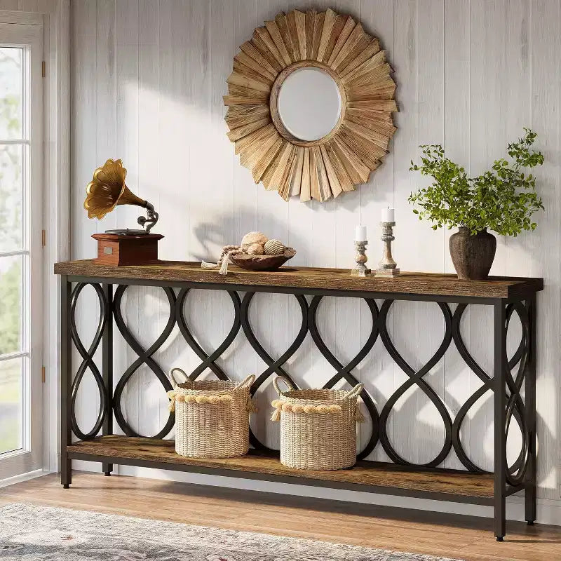 Lantine 70.9 Industrial Console Sofa Table, 2-Tier Entryway Accent Table for Living Room, Hallway, Entry, Rustic Brown