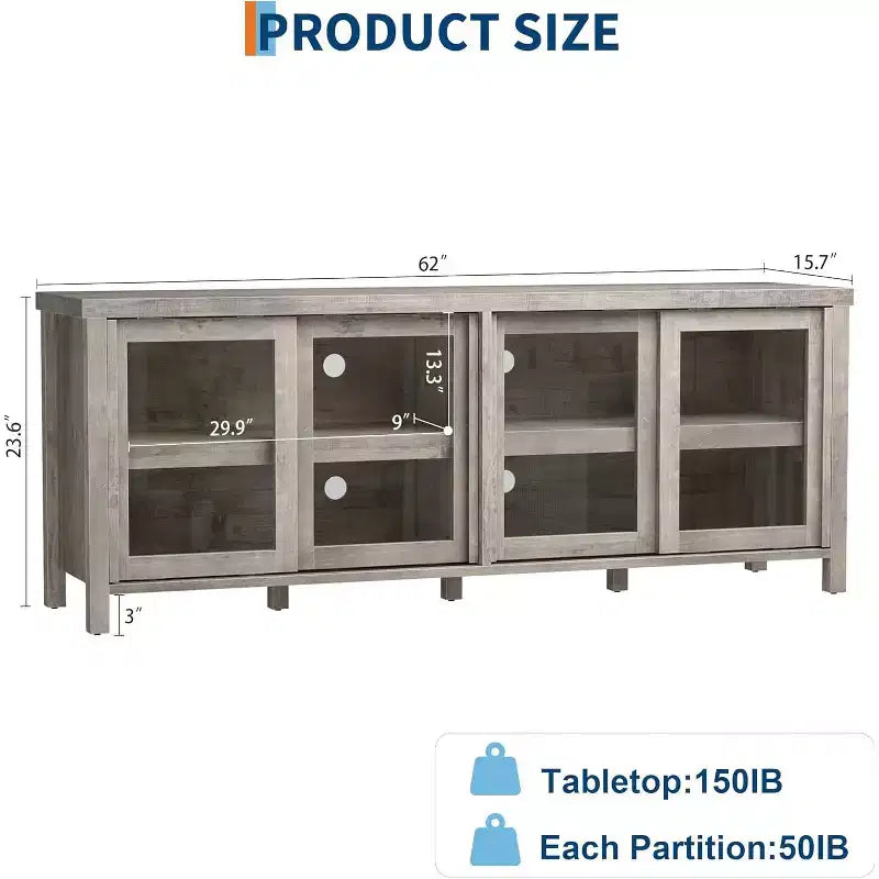 COZONY 62x23.6 TV Stand for 65 Inch, Entertainment Center, Modern Media Console with Storage Cabinet, 4 Sliding Glass Doors