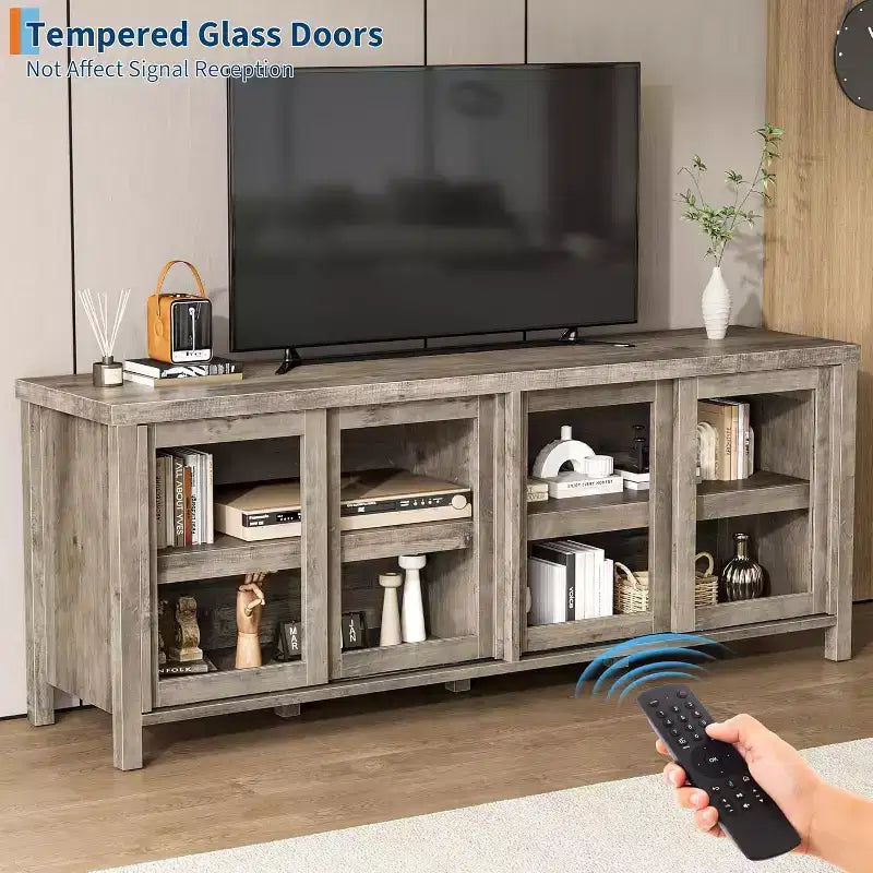 COZONY 62x23.6 TV Stand for 65 Inch, Entertainment Center, Modern Media Console with Storage Cabinet, 4 Sliding Glass Doors