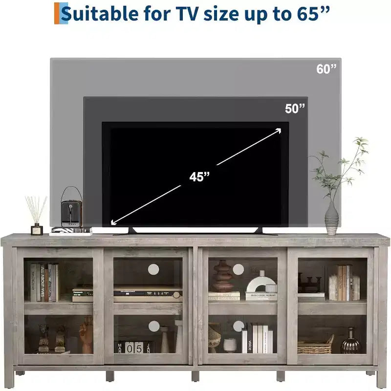 COZONY 62x23.6 TV Stand for 65 Inch, Entertainment Center, Modern Media Console with Storage Cabinet, 4 Sliding Glass Doors