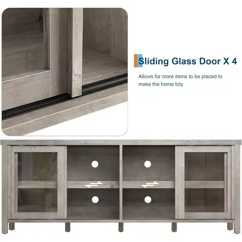 COZONY 62x23.6 TV Stand for 65 Inch, Entertainment Center, Modern Media Console with Storage Cabinet, 4 Sliding Glass Doors