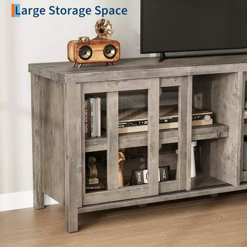 COZONY 62x23.6 TV Stand for 65 Inch, Entertainment Center, Modern Media Console with Storage Cabinet, 4 Sliding Glass Doors