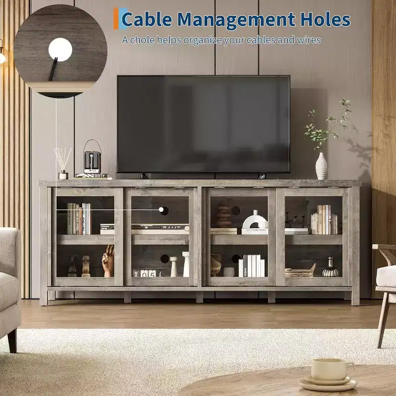 COZONY 62x23.6 TV Stand for 65 Inch, Entertainment Center, Modern Media Console with Storage Cabinet, 4 Sliding Glass Doors