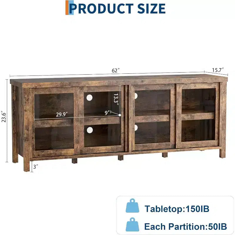 COZONY 62x23.6 TV Stand for 65 Inch, Entertainment Center, Modern Media Console with Storage Cabinet, 4 Sliding Glass Doors