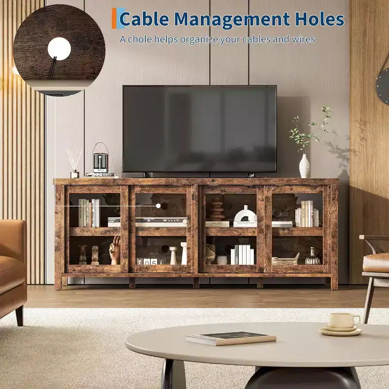 COZONY 62x23.6 TV Stand for 65 Inch, Entertainment Center, Modern Media Console with Storage Cabinet, 4 Sliding Glass Doors