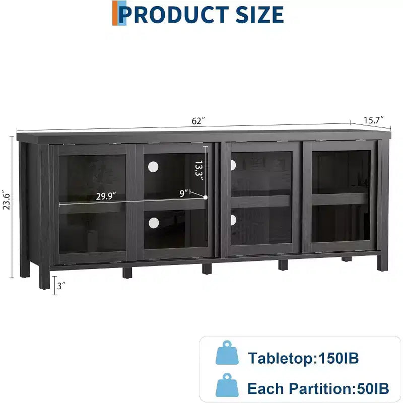 COZONY 62x23.6 TV Stand for 65 Inch, Entertainment Center, Modern Media Console with Storage Cabinet, 4 Sliding Glass Doors