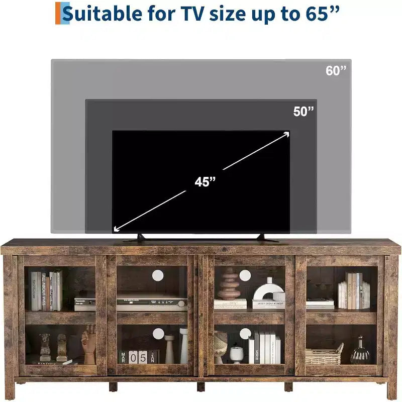 COZONY 62x23.6 TV Stand for 65 Inch, Entertainment Center, Modern Media Console with Storage Cabinet, 4 Sliding Glass Doors