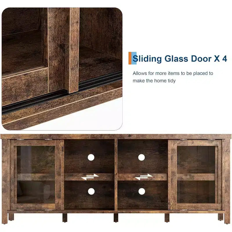COZONY 62x23.6 TV Stand for 65 Inch, Entertainment Center, Modern Media Console with Storage Cabinet, 4 Sliding Glass Doors