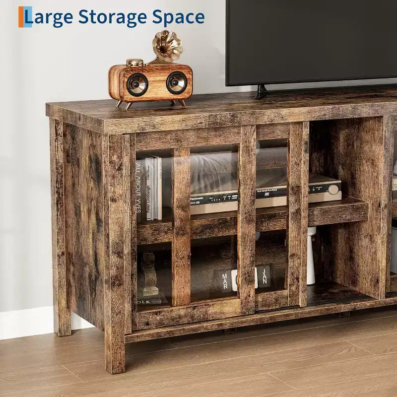 COZONY 62x23.6 TV Stand for 65 Inch, Entertainment Center, Modern Media Console with Storage Cabinet, 4 Sliding Glass Doors
