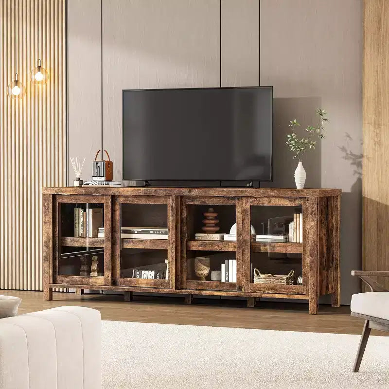 COZONY 62x23.6 TV Stand for 65 Inch, Entertainment Center, Modern Media Console with Storage Cabinet, 4 Sliding Glass Doors