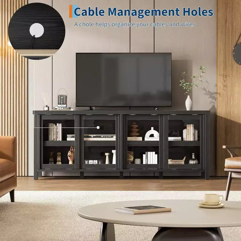 COZONY 62x23.6 TV Stand for 65 Inch, Entertainment Center, Modern Media Console with Storage Cabinet, 4 Sliding Glass Doors