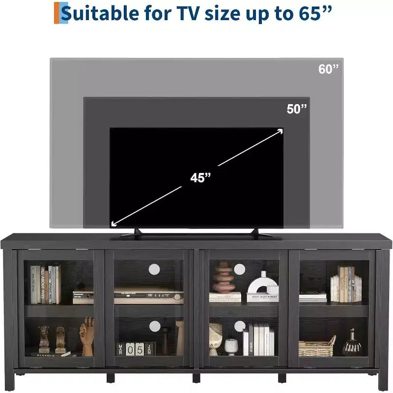 COZONY 62x23.6 TV Stand for 65 Inch, Entertainment Center, Modern Media Console with Storage Cabinet, 4 Sliding Glass Doors