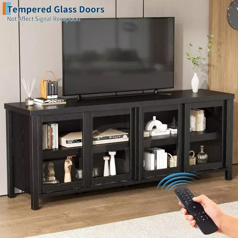 COZONY 62x23.6 TV Stand for 65 Inch, Entertainment Center, Modern Media Console with Storage Cabinet, 4 Sliding Glass Doors