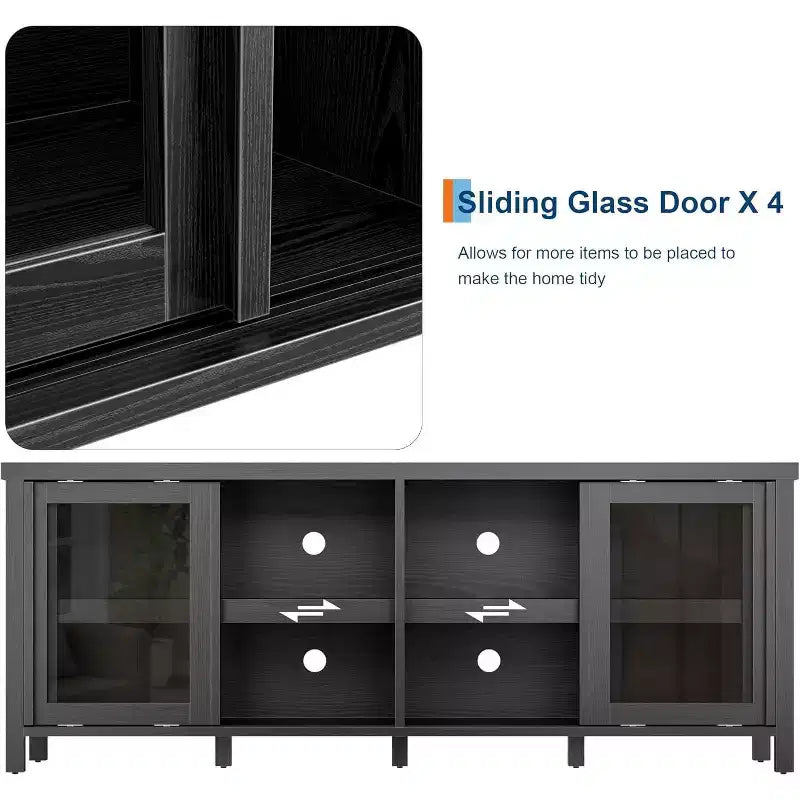 COZONY 62x23.6 TV Stand for 65 Inch, Entertainment Center, Modern Media Console with Storage Cabinet, 4 Sliding Glass Doors