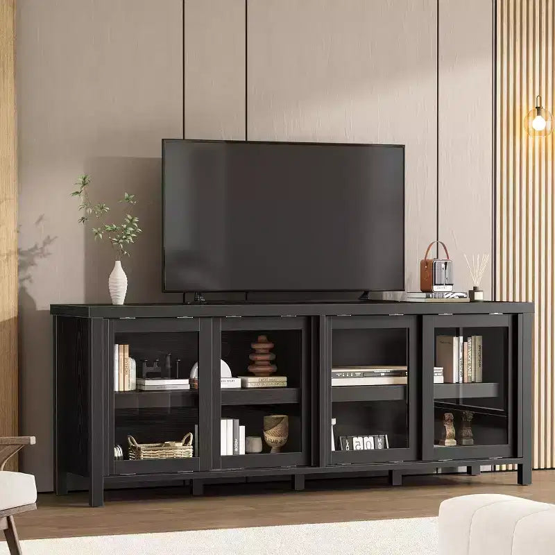 COZONY 62x23.6 TV Stand for 65 Inch, Entertainment Center, Modern Media Console with Storage Cabinet, 4 Sliding Glass Doors