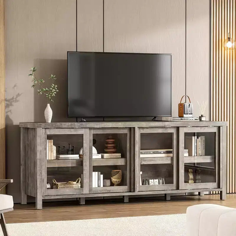 COZONY 62x23.6 TV Stand for 65 Inch, Entertainment Center, Modern Media Console with Storage Cabinet, 4 Sliding Glass Doors
