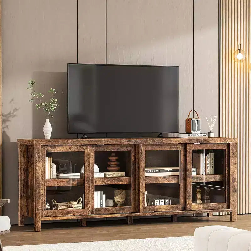 COZONY 62x23.6 TV Stand for 65 Inch, Entertainment Center, Modern Media Console with Storage Cabinet, 4 Sliding Glass Doors