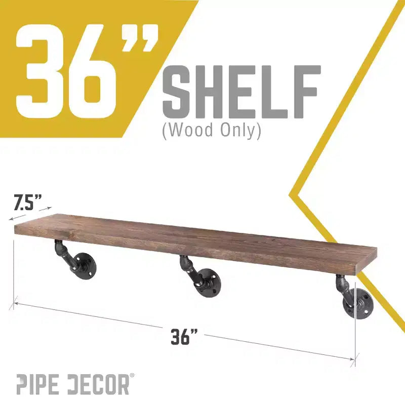 RESTORE Sunset Brown 36 in. Wood Shelf (Wood Only) by Pipe Decor