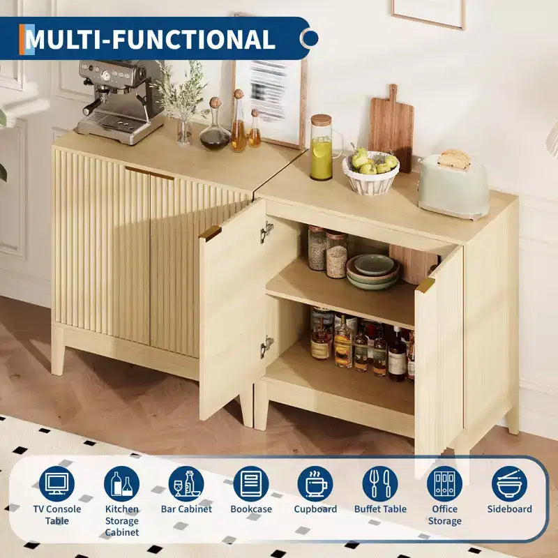 Large Buffet Sideboard Cabinet with Storage,47 Modern Fluted Coffee Bar Storage Cabinet with 3 Drawers & 2 Doors for Dining Room,Living Room, Hallway