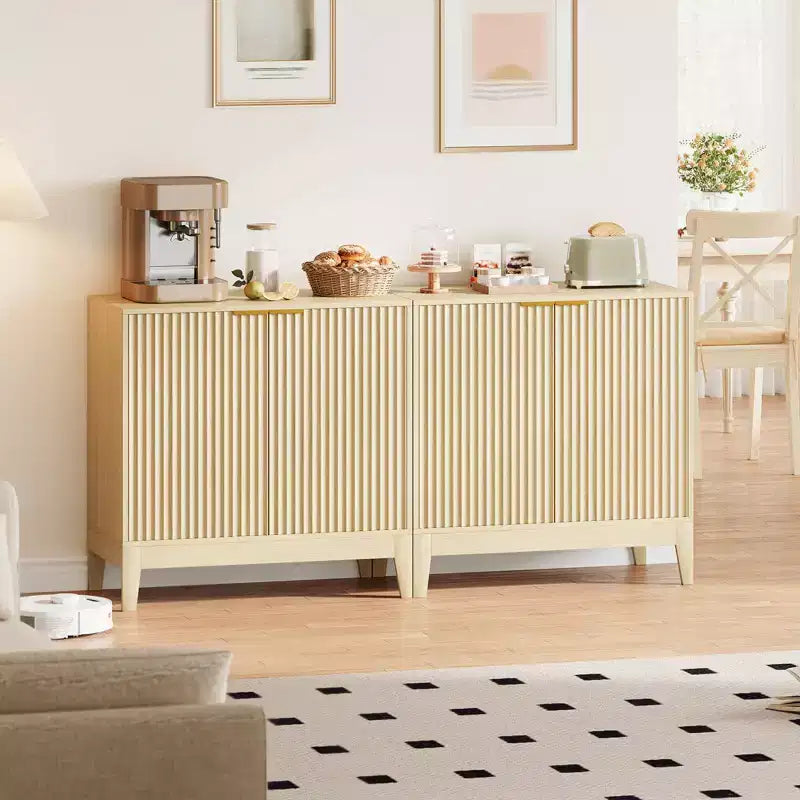 Large Buffet Sideboard Cabinet with Storage,47 Modern Fluted Coffee Bar Storage Cabinet with 3 Drawers & 2 Doors for Dining Room,Living Room, Hallway
