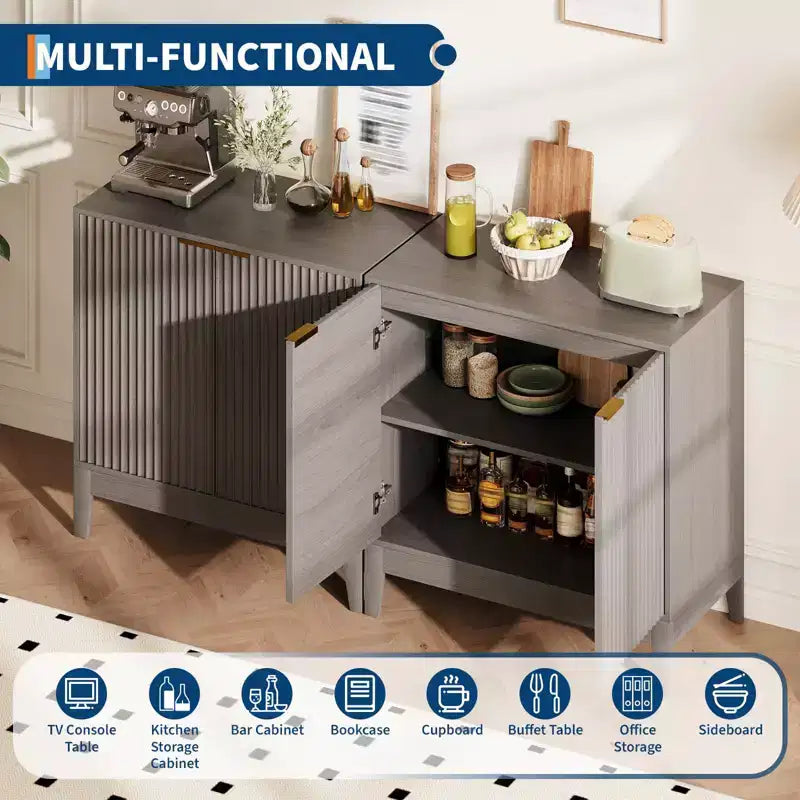 Large Buffet Sideboard Cabinet with Storage,47 Modern Fluted Coffee Bar Storage Cabinet with 3 Drawers & 2 Doors for Dining Room,Living Room, Hallway