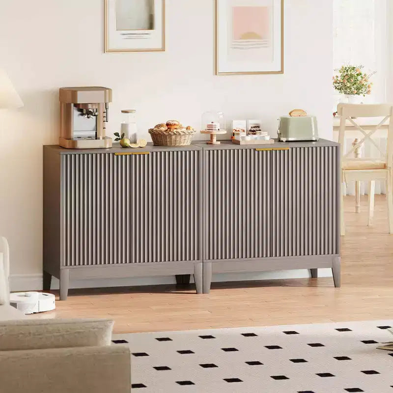 Large Buffet Sideboard Cabinet with Storage,47 Modern Fluted Coffee Bar Storage Cabinet with 3 Drawers & 2 Doors for Dining Room,Living Room, Hallway