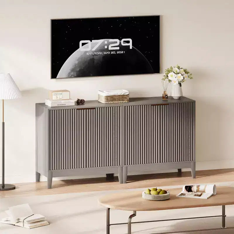 Large Buffet Sideboard Cabinet with Storage,47 Modern Fluted Coffee Bar Storage Cabinet with 3 Drawers & 2 Doors for Dining Room,Living Room, Hallway